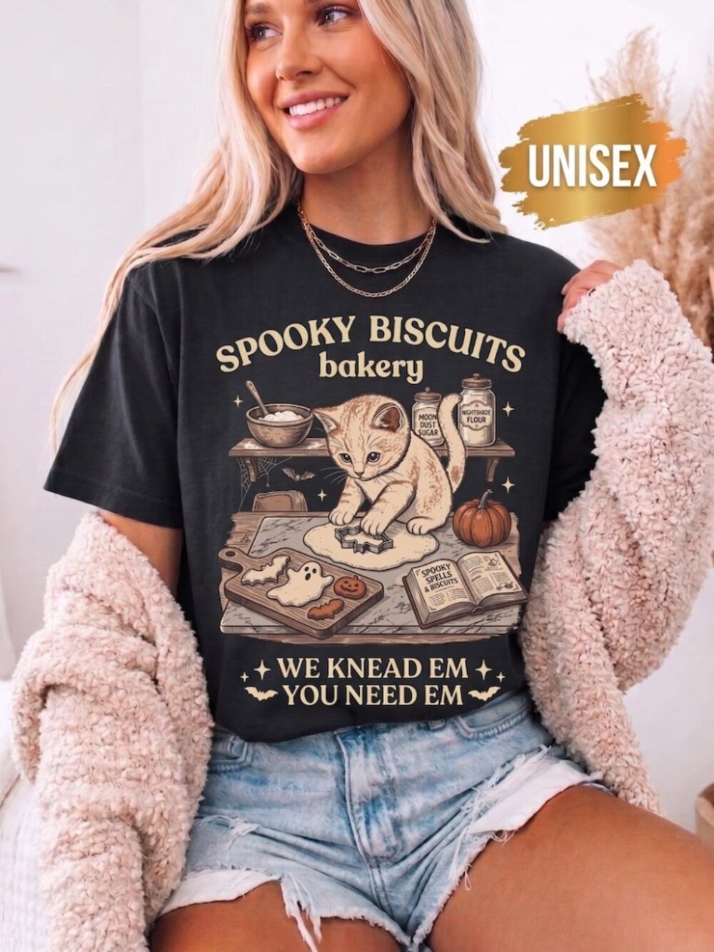 Spooky Biscuits Bakery Shirt, Halloween Cat T-Shirt, Baking Kitty Tshirt